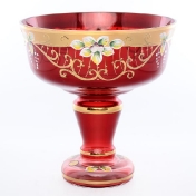 Конфетница на ножке Star Crystal Лепка красная 20см Арт. 24958