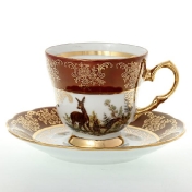 Фарфоровый Комплект кофейных пар Queen's Crown Охота красная Корона 140мл (6 пар)