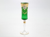 Комплект фужеров для шампанского Лепка зеленая золотая ножка Bohemia Uhlir 180 мл(6 шт)