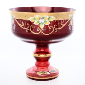 Конфетница на ножке Star Crystal Лепка красная 20см Арт. 38223