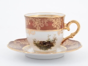 Фарфоровый Комплект кофейных пар Queen's Crown Охота красная мокко Корона 100мл (6 пар)