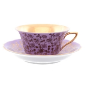 Фарфоровая чайная пара Leander Виндзор золотые цветы фиолетовый 150мл