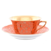 Фарфоровая чайная пара Leander Виндзор золотые цветы оранжевый 150мл