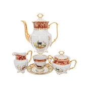 Кофейный сервиз Repast Охота красная Мария-тереза 15 предметов на 6 персон Арт. 51149