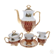 Кофейный сервиз Repast Охота красная Мария-тереза 15 предметов на 6 персон Арт. 51874